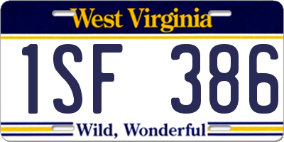 WV license plate 1SF386