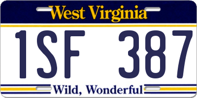 WV license plate 1SF387