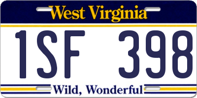 WV license plate 1SF398