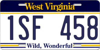 WV license plate 1SF458
