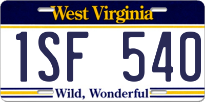 WV license plate 1SF540