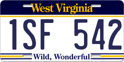 WV license plate 1SF542