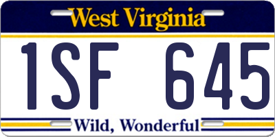 WV license plate 1SF645