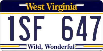 WV license plate 1SF647
