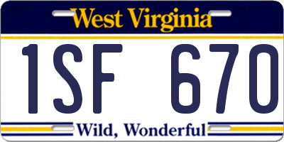 WV license plate 1SF670
