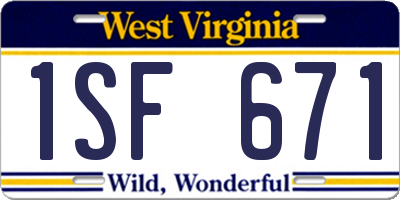 WV license plate 1SF671