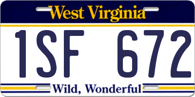 WV license plate 1SF672