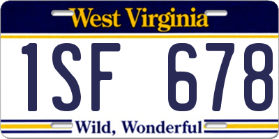 WV license plate 1SF678