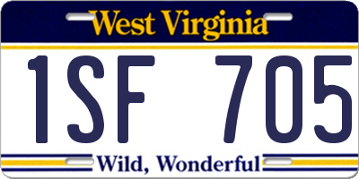 WV license plate 1SF705