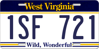 WV license plate 1SF721