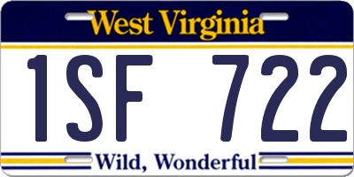WV license plate 1SF722