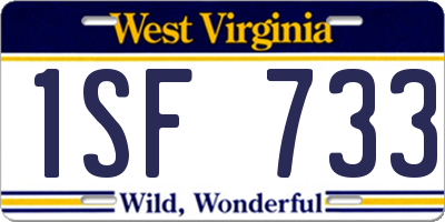 WV license plate 1SF733