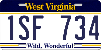 WV license plate 1SF734
