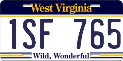 WV license plate 1SF765