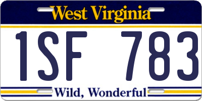 WV license plate 1SF783