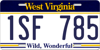 WV license plate 1SF785