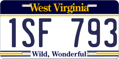 WV license plate 1SF793