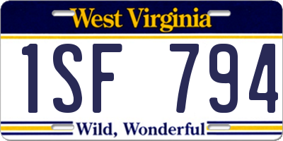 WV license plate 1SF794