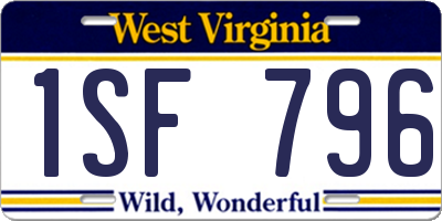 WV license plate 1SF796
