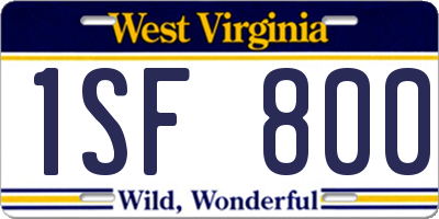 WV license plate 1SF800