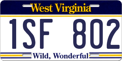 WV license plate 1SF802