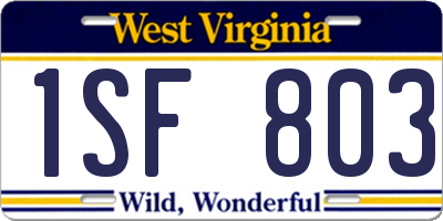 WV license plate 1SF803