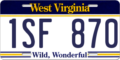 WV license plate 1SF870