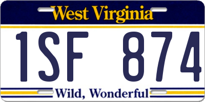 WV license plate 1SF874