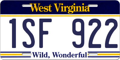 WV license plate 1SF922