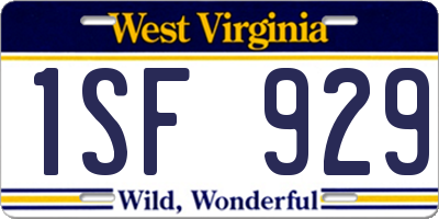 WV license plate 1SF929