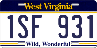 WV license plate 1SF931