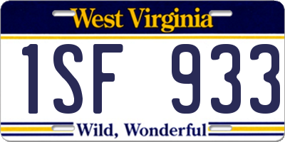 WV license plate 1SF933