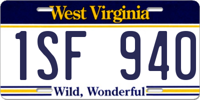 WV license plate 1SF940