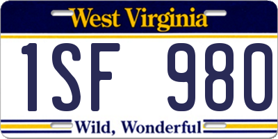 WV license plate 1SF980