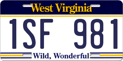 WV license plate 1SF981