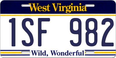 WV license plate 1SF982