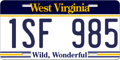 WV license plate 1SF985