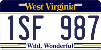 WV license plate 1SF987
