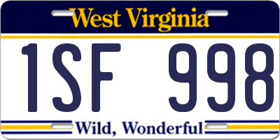 WV license plate 1SF998