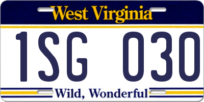WV license plate 1SG030