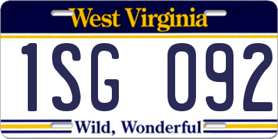 WV license plate 1SG092