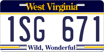 WV license plate 1SG671