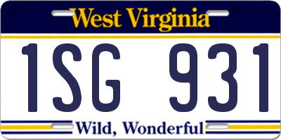 WV license plate 1SG931