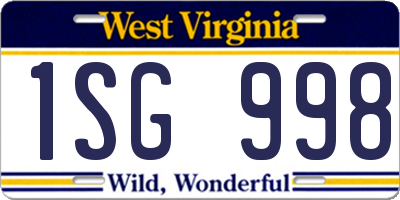 WV license plate 1SG998