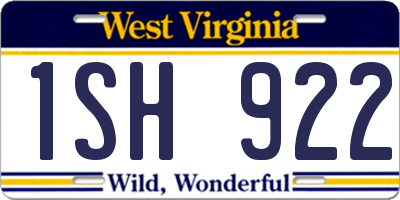 WV license plate 1SH922