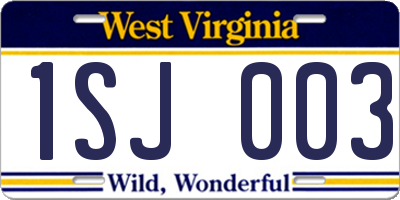 WV license plate 1SJ003