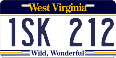WV license plate 1SK212