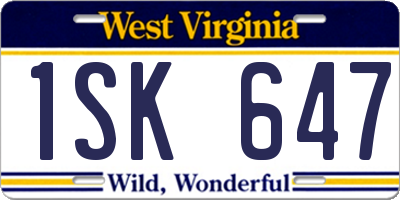 WV license plate 1SK647