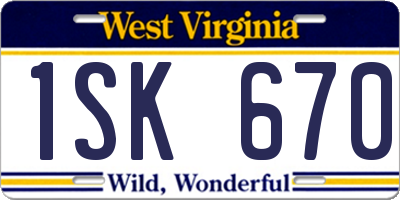 WV license plate 1SK670