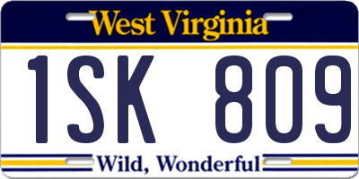 WV license plate 1SK809